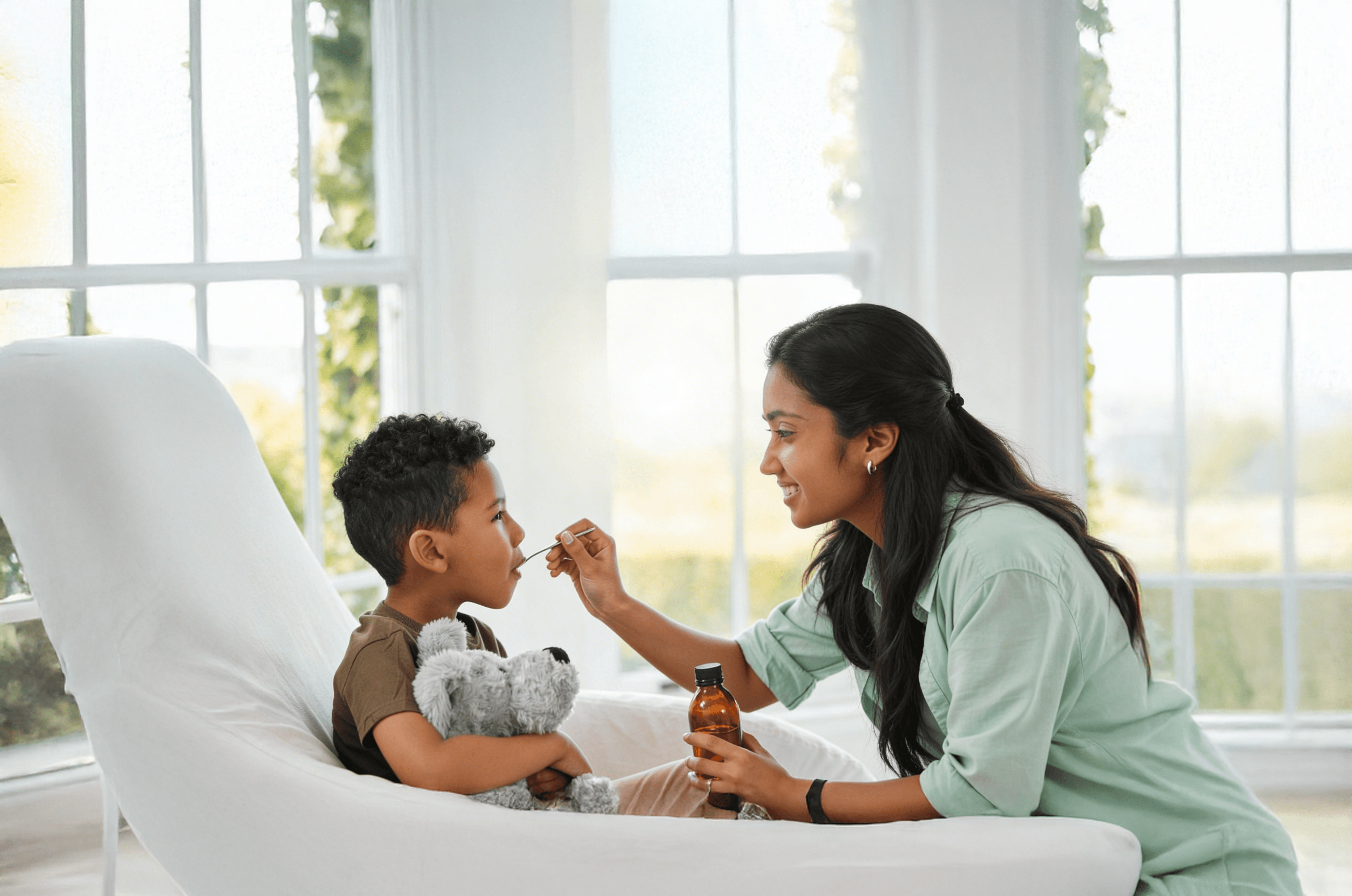 Mother caring for her child with traditional remedies